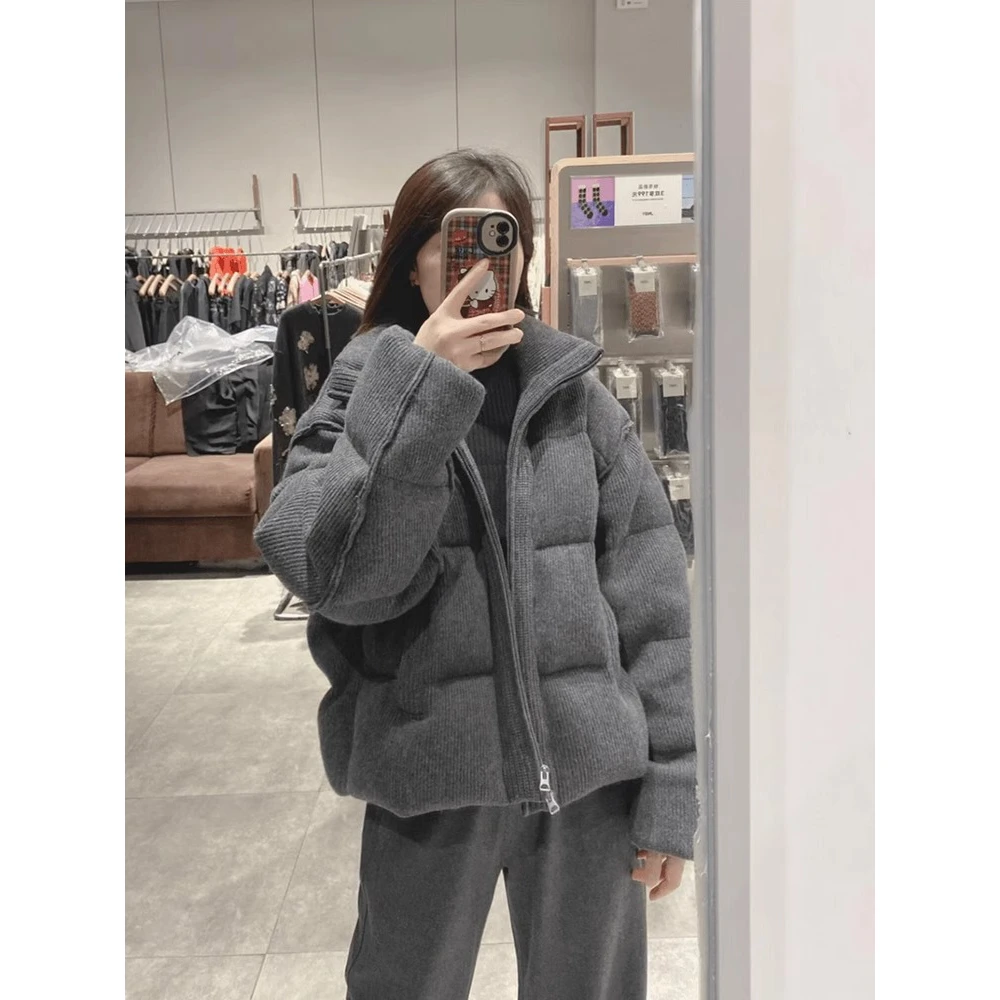 实价现货韩系复古灰色立领灯芯绒宽松棉服外套秋冬小个子加厚棉袄