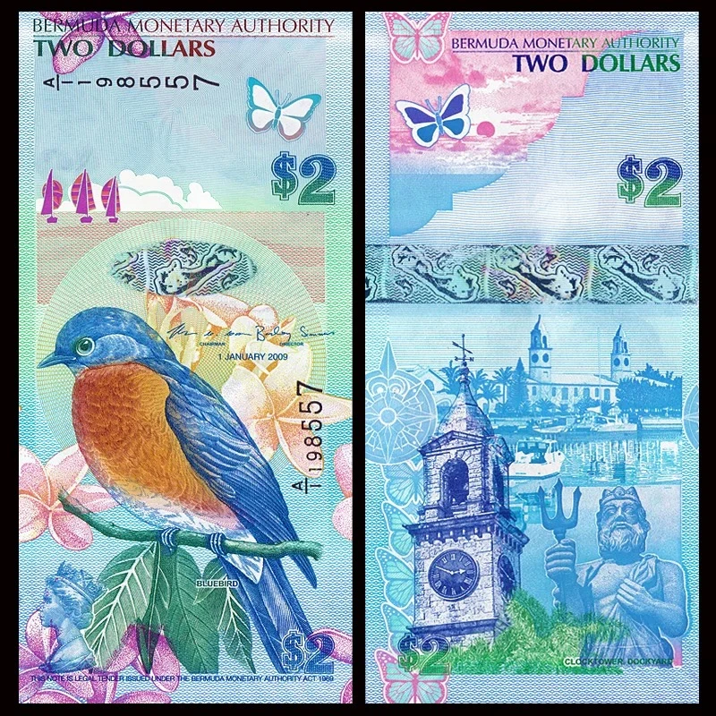 【美洲】全新百慕大2元2009年版蓝鸟翠鸟贰圆外国钱币保真收藏