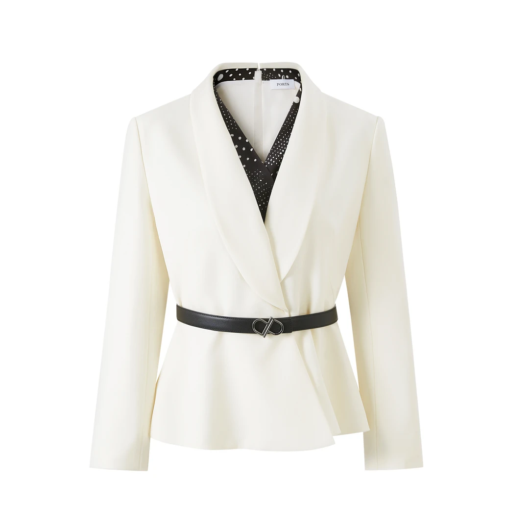 Ports/宝姿修身型西装领系带西装设计师修身秋冬秋季上衣