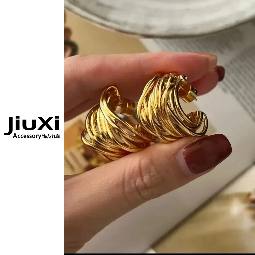 合金耳饰 耳饰高级感轻奢C形小众金属重工复古潮流欧美2025