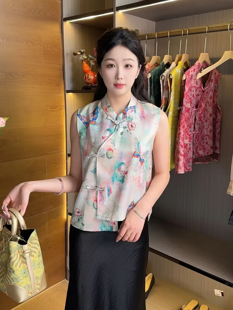 【彩蝶】2025新中式国风无袖印花马甲夏季新款马夹