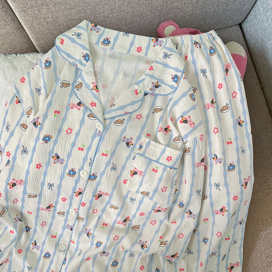 『甜美腊肠狗』长袖长裤新款春秋ins卡通舒适甜美可爱女睡衣家居服