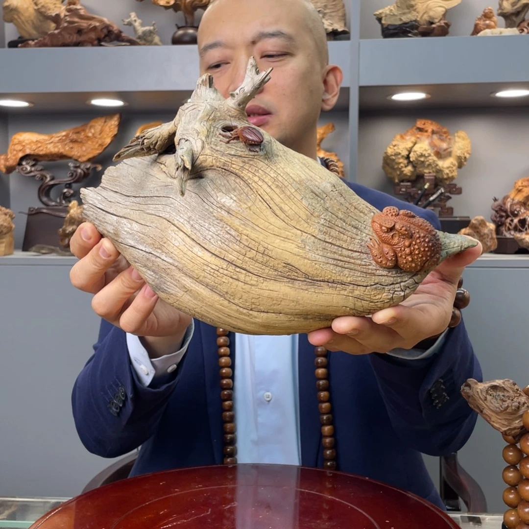 太行崖柏独根金蟾甲壳虫摆件