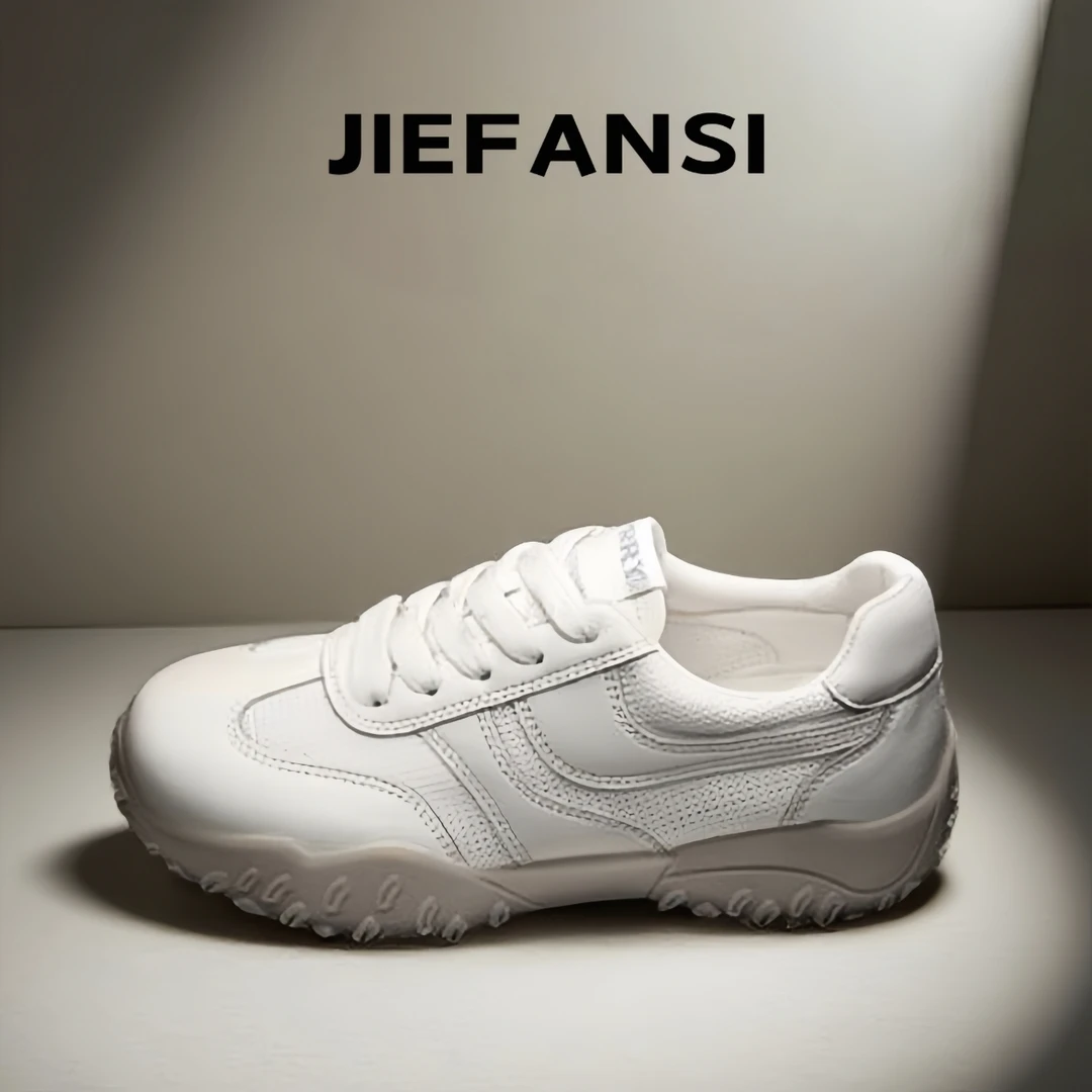 真皮网面阿甘鞋女2025春夏新款厚底圆头透气薄款时尚休闲运动鞋潮