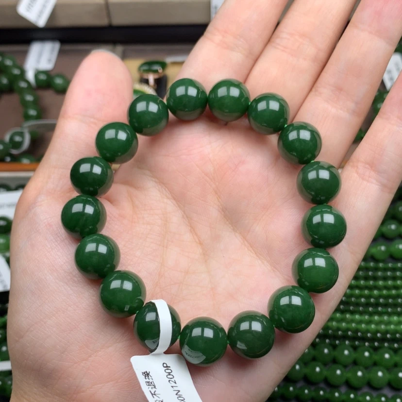 【闪购商品】未镶嵌手串和田玉（碧玉）12m辣菠菜绿