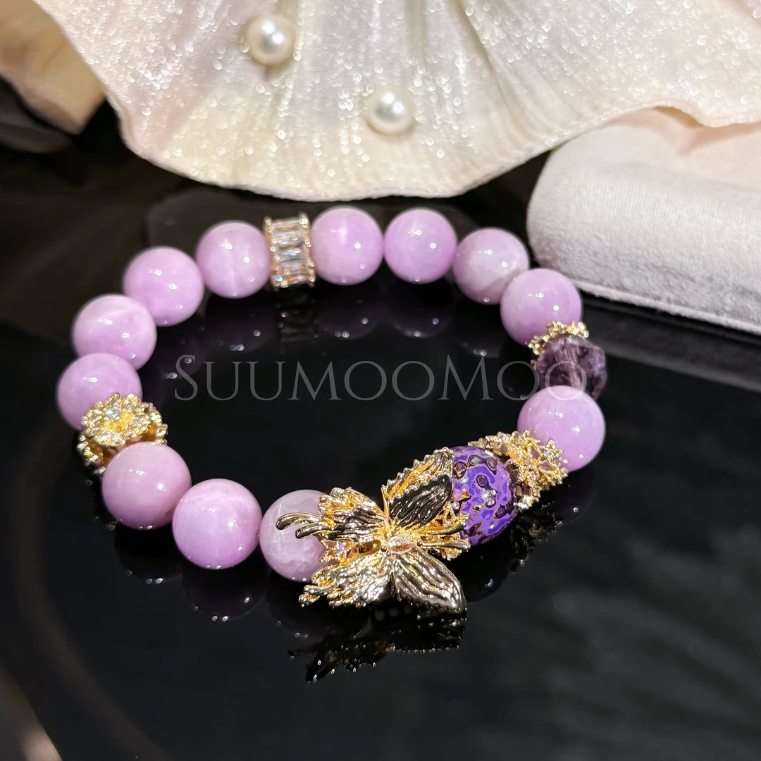 铜合金合成锆石手链 [紫蝶】时尚手工串珠紫色蝴蝶珠珠手链 11MM