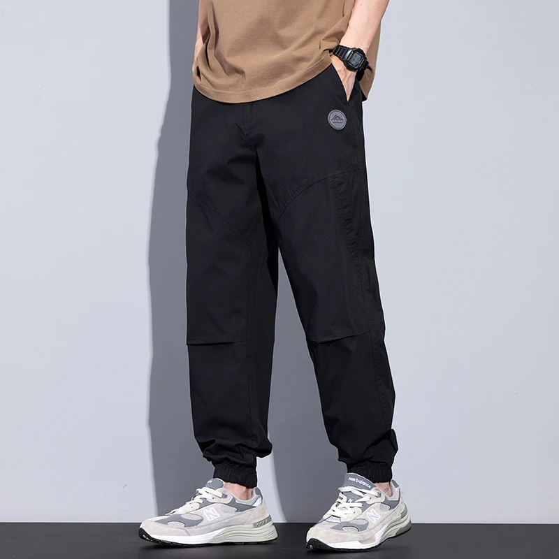 Kuvine潮牌薄款休闲裤男生宽松2025年夏季新款纯棉透气黑色伞兵裤