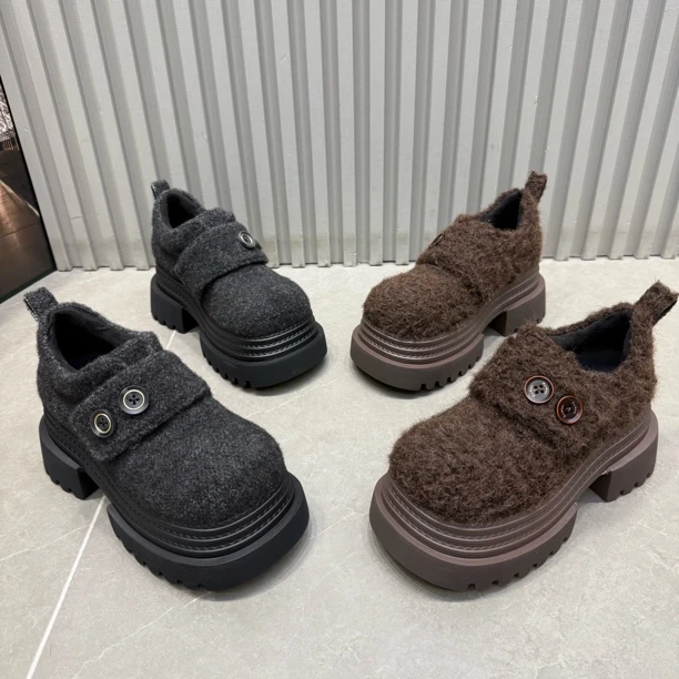 富868-2新款厚底娃娃头毛呢个性款时尚乐福鞋底厚8公分洋气百搭
