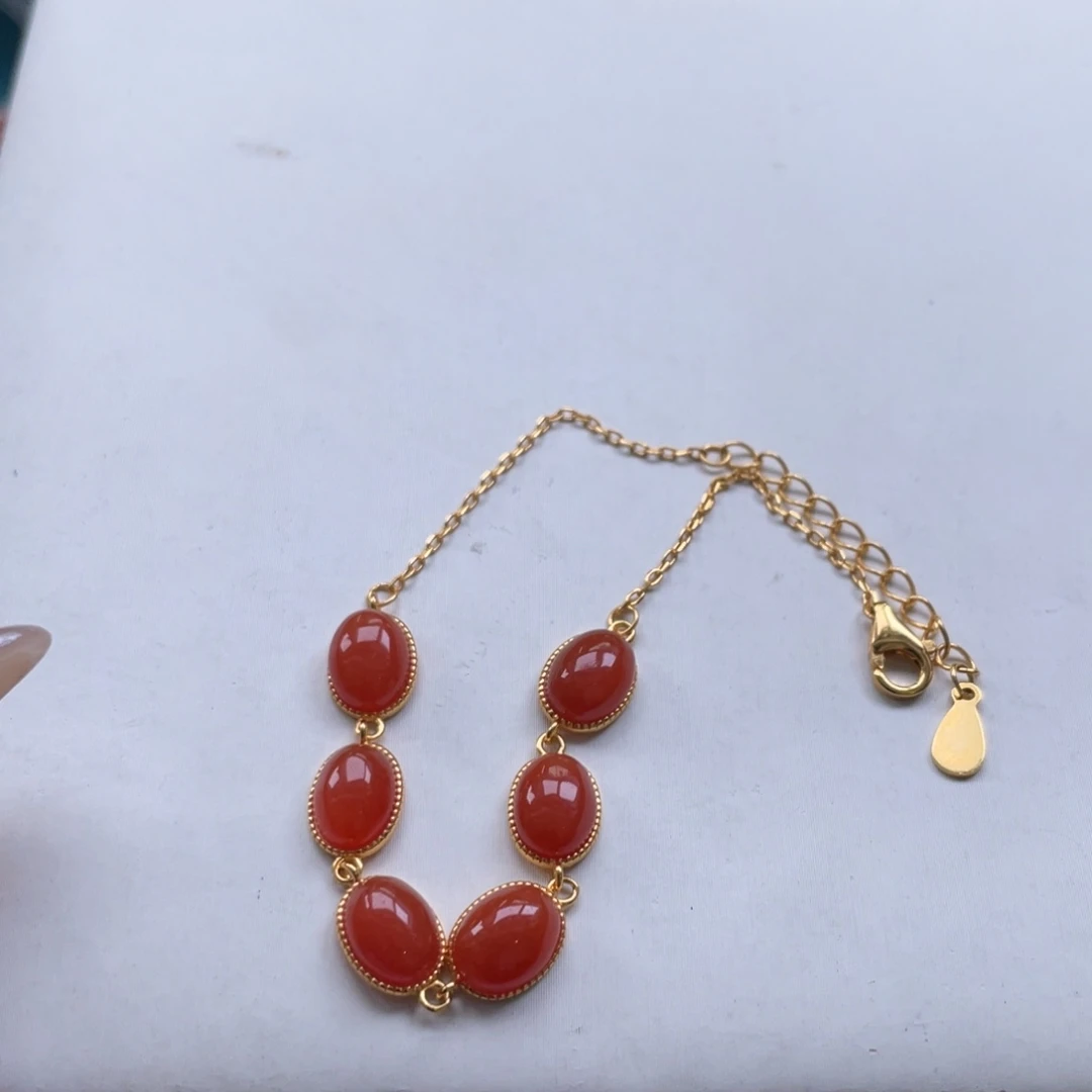 南红玛瑙银S925镶嵌保山南红925银手链