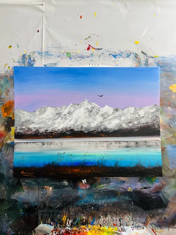 雪山挂画沙发背景画现代装饰画尺寸90.120