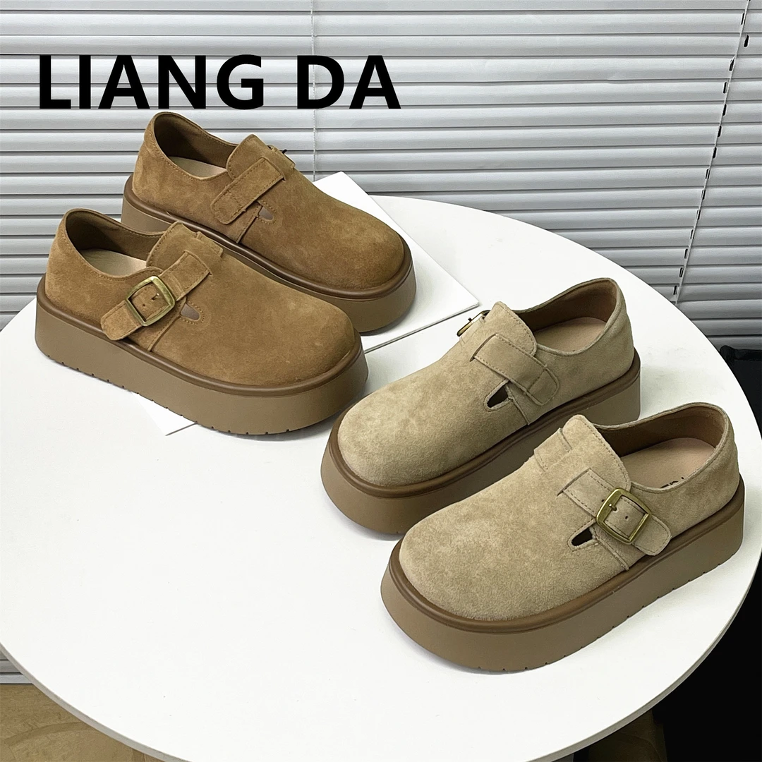 Liang Amanda/靓妲真皮厚底勃肯鞋女春款韩版休闲增高小个子单鞋