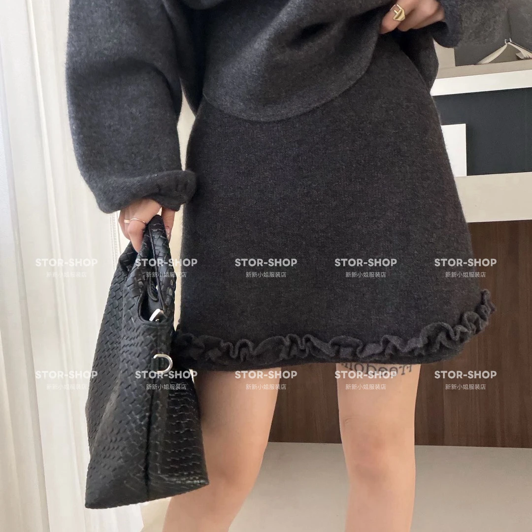 ｛木耳针织裙｝冬 木耳裙摆 腰围松紧 针织半身裙