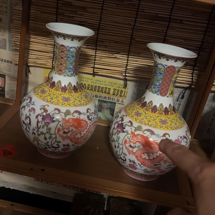 陶瓷龙凤瓶子带夜光一对
