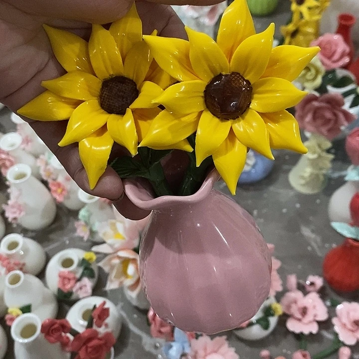 瓷片纯手工陶瓷花摆件瑕