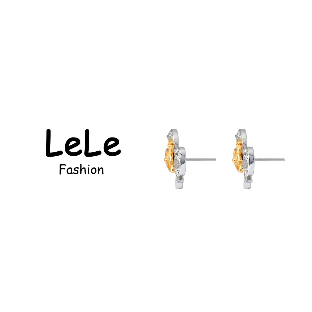 铜合金耳饰 【1044】LeLe 耳钉 土星拼色设计蝴蝶结满钻精致