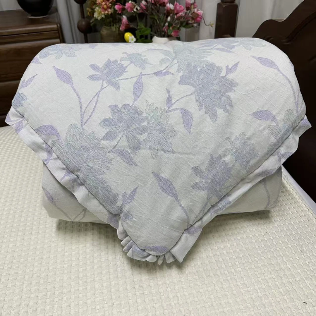 【木耳边】海棠枝上-灰绿色顶奢麻四季被2*2.3米（5.2斤左右）