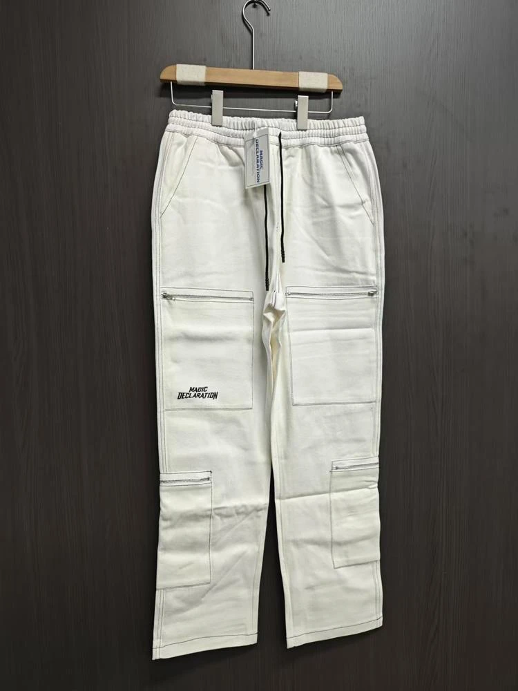 28021-设计拉链口袋工装白色牛仔裤裤（波哥试穿白L黑色M）