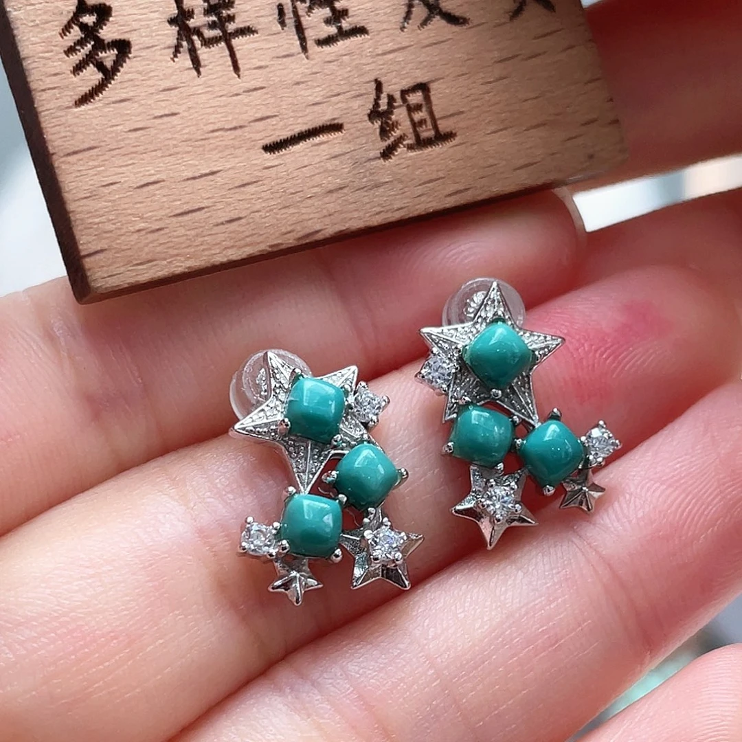 银S925镶嵌绿松石耳饰