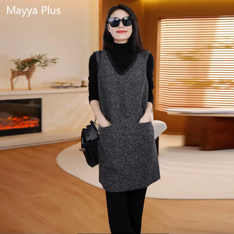 【微光星辰】Mayya Plus麦芽定制小香风V领无袖叠穿连衣裙32547017