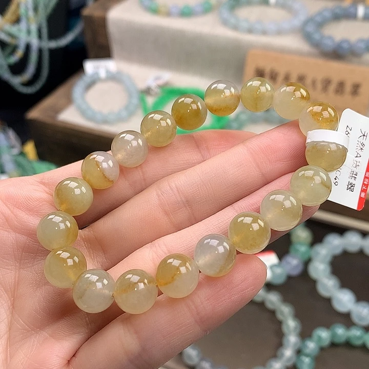 翡翠未镶嵌手链冰黄翡，性价比，大漏