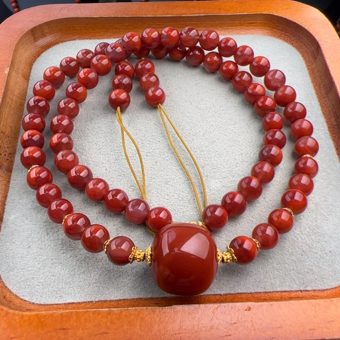 南红玛瑙18K金镶嵌（牛血项链6-16）
