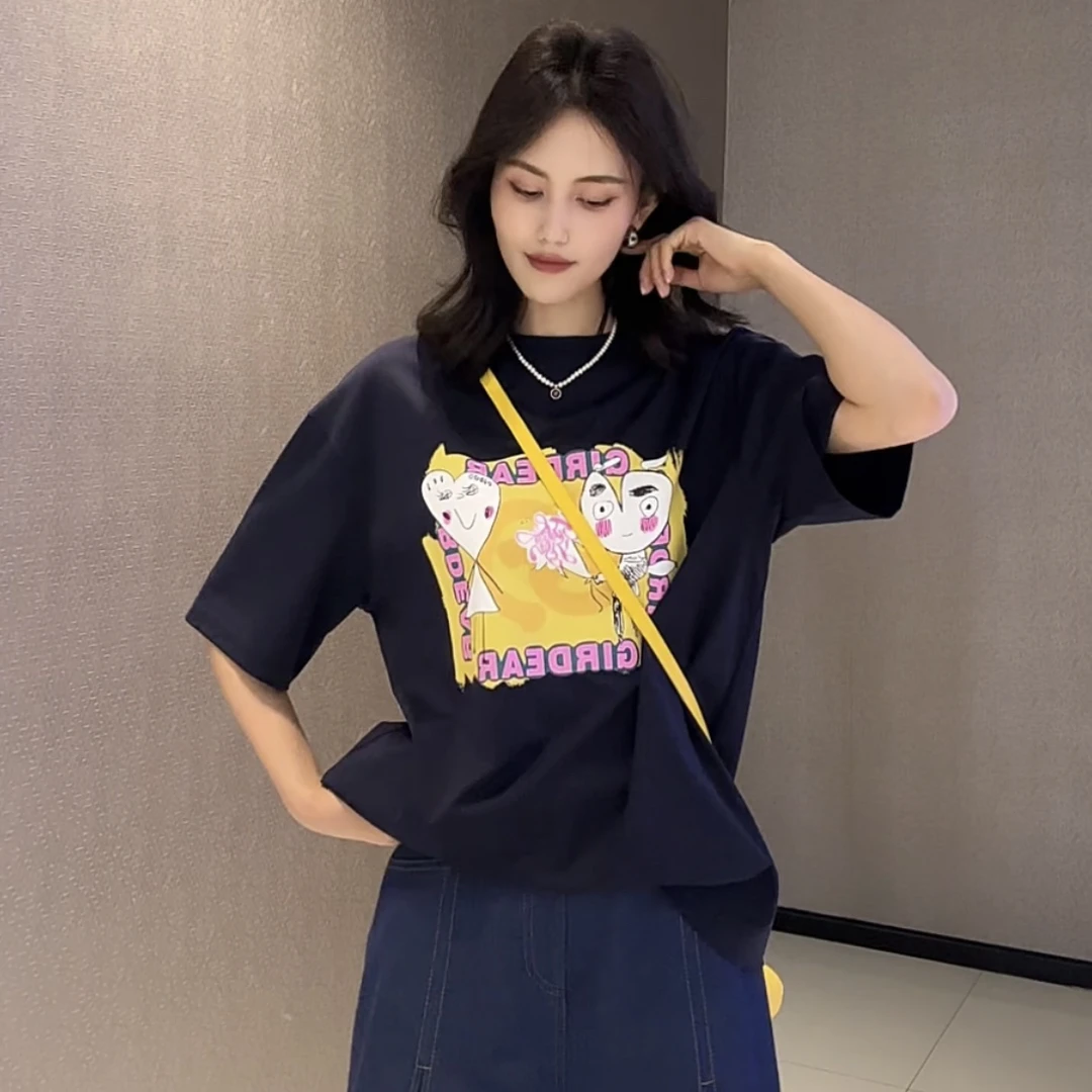 GIRDEAR/哥弟夏季品质女装经典圆领数码拔印休闲百搭潮T恤130065