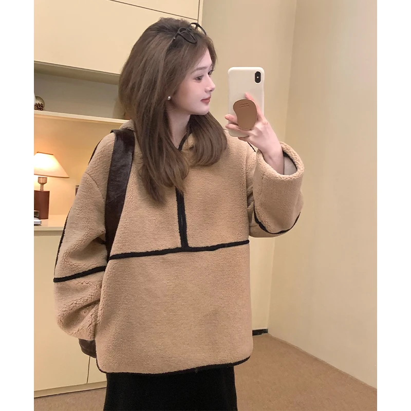 FUGUI RICH【加倍温暖】小个子套头外套连帽羔羔毛外套 26244W7983