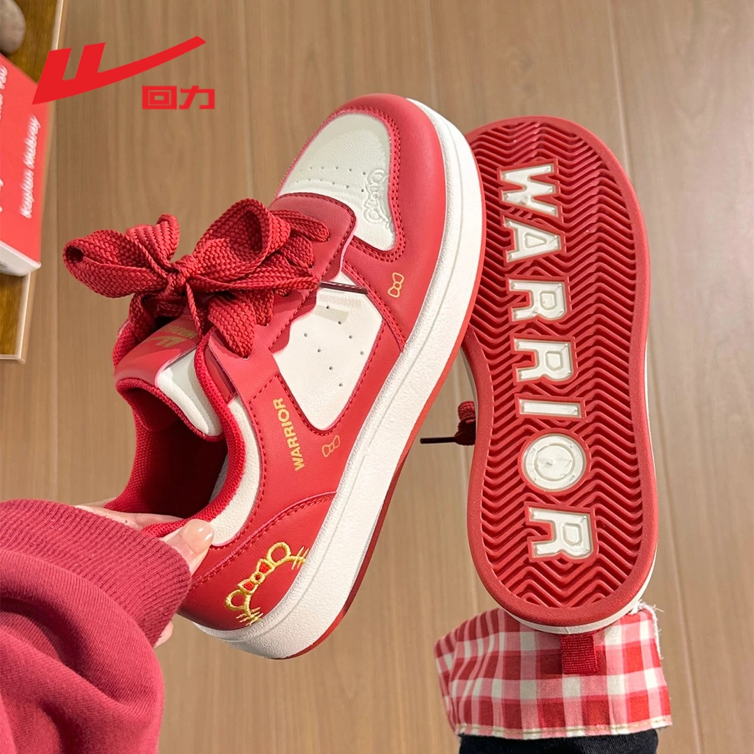 回力中国红刺绣KT猫板鞋女2025秋冬韩版百搭休闲鞋厚底学生小白鞋