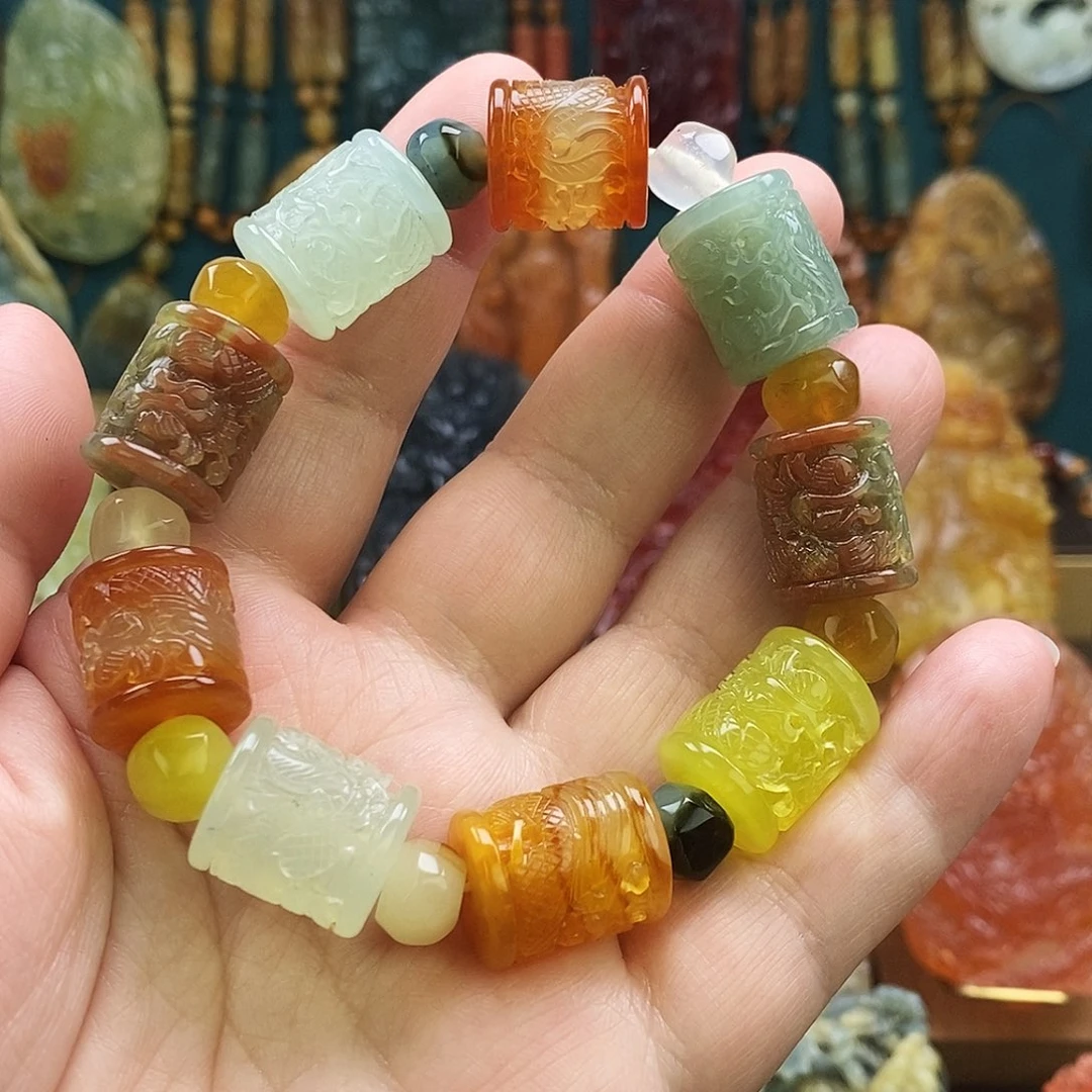 蛇纹石玉未镶嵌颈饰岫玉多宝龙柱手串