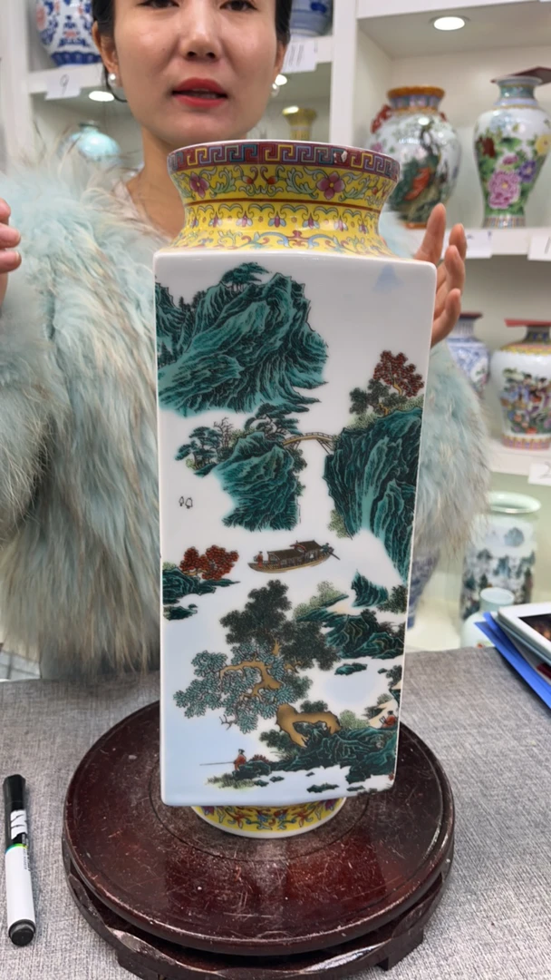 景德镇高温陶瓷摆件花瓶 四方瓶