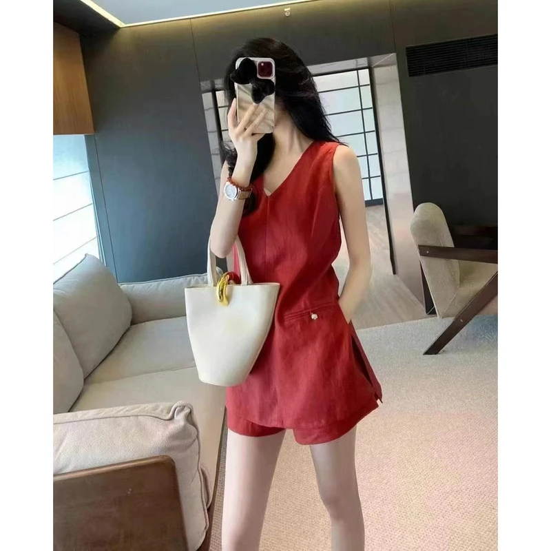 M1790【库存勿动】百搭无袖上衣+短裤两件套 衣长71裤长33款号UF711