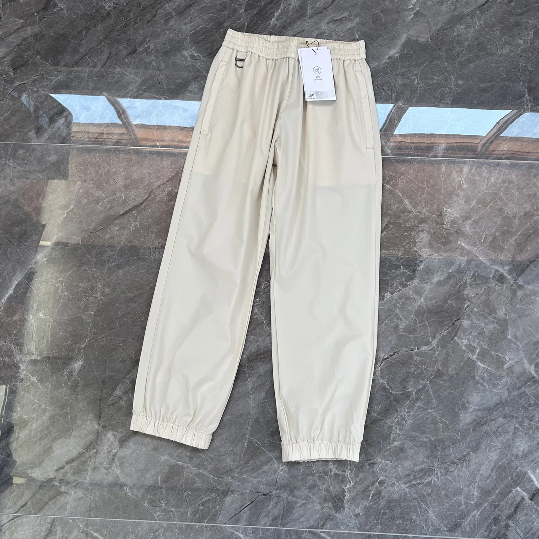 【出口订单】女士速干九分裤 夏季薄款运动束脚休闲长裤米白色