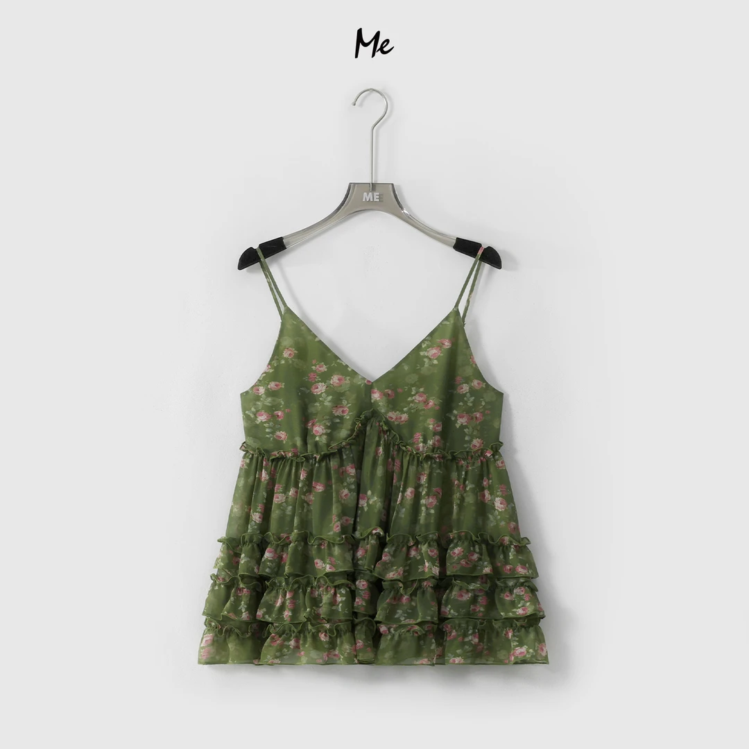 ME【绿野花茶】清凉透气显瘦不走光百搭时尚碎花吊带上衣MESS6626