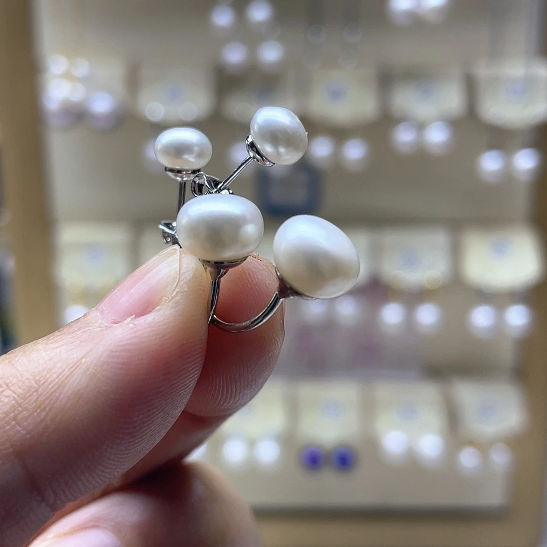 银S925镶嵌淡水珍珠耳饰