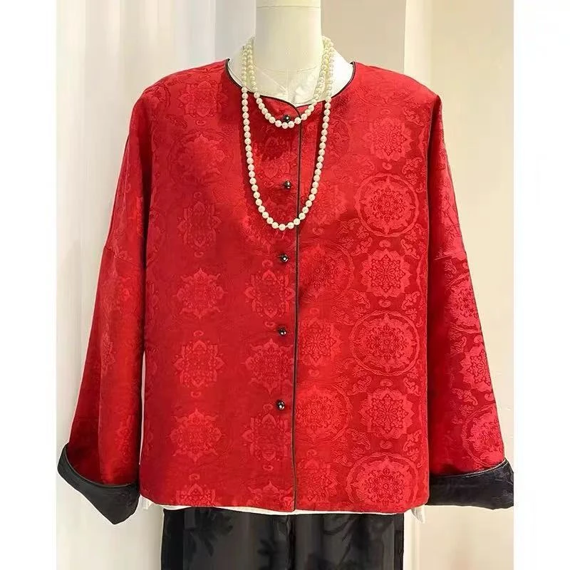 新年战袍2026早春新款中式国风香云纱冠乐绉提花轻奢复古开衫外套