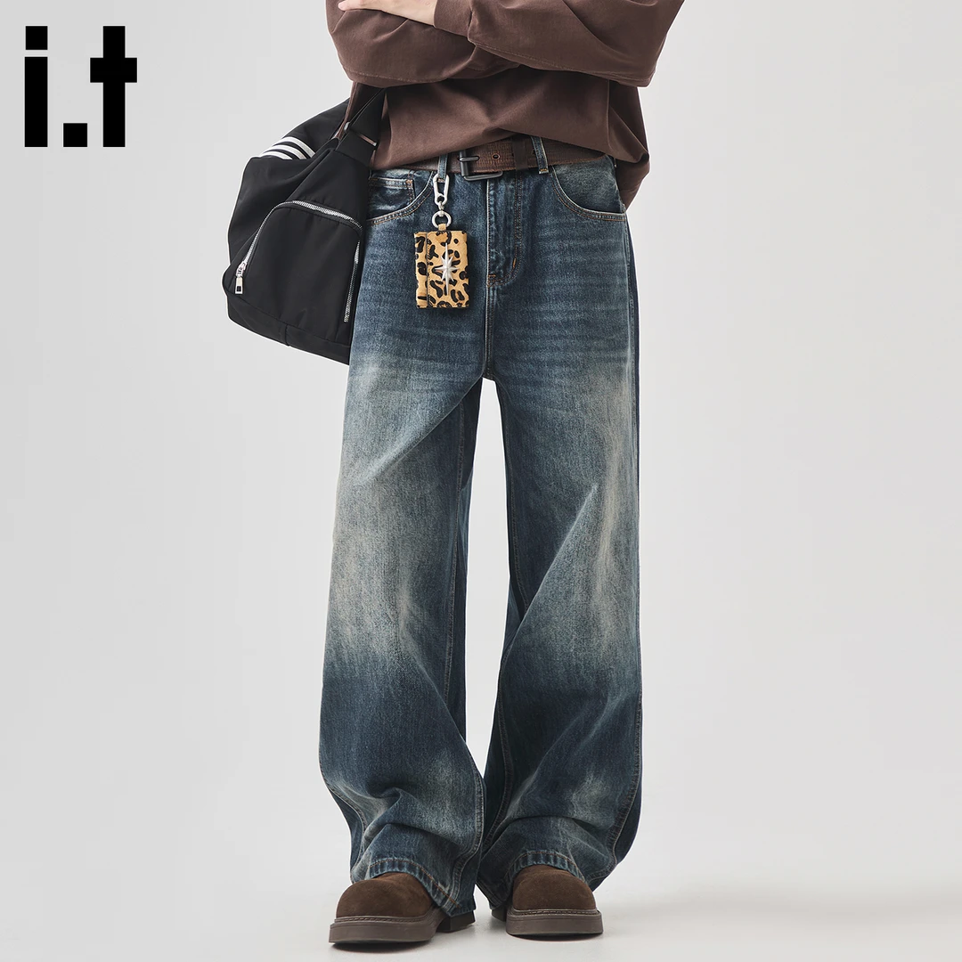 it FIVE CM潮牌复古水洗牛仔裤男款冬季新品高街垂感阔腿休闲长裤
