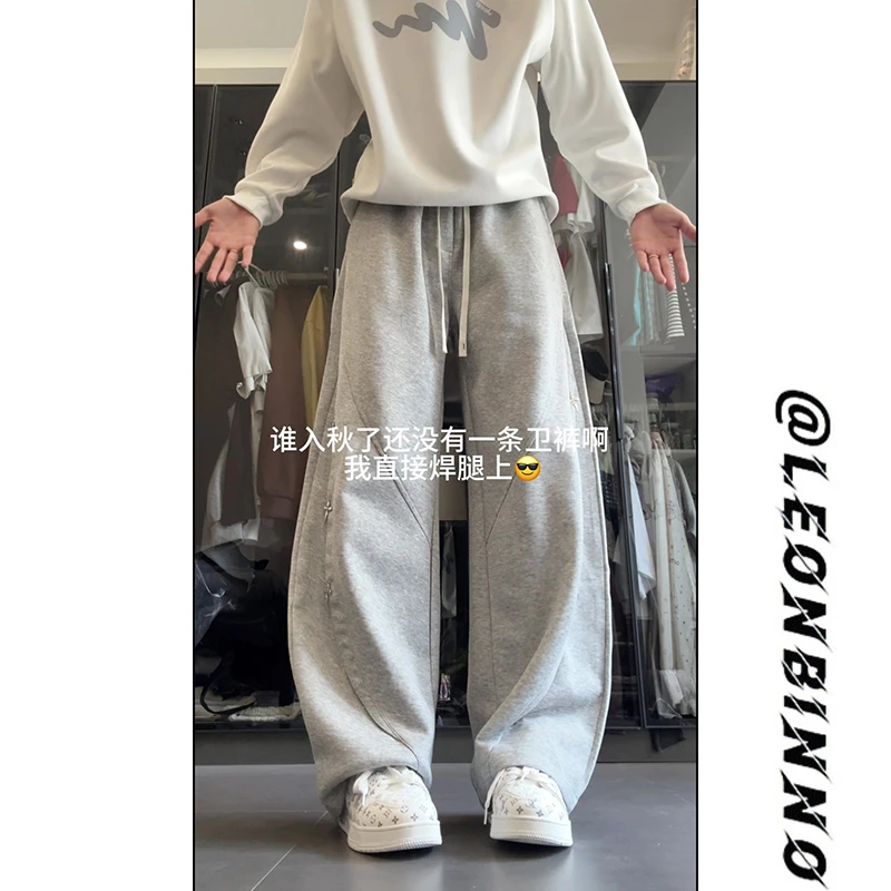 cleanfit廓形弯刀卫裤男美式秋季设计感十字架宽松阔腿休闲长裤子