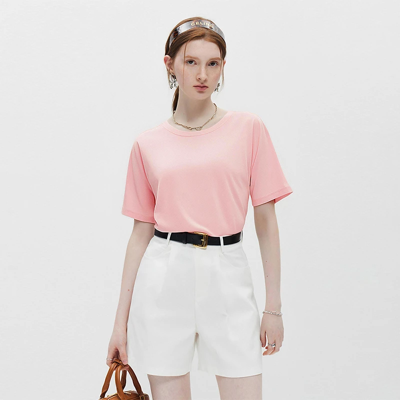 百搭不挑人~100棉！通勤基础款上衣纯色透气短袖圆领T恤女