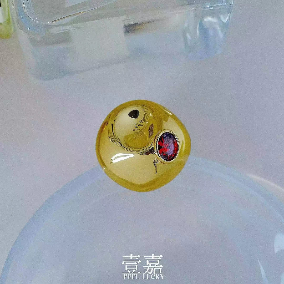 黄铜合成锆石戒指 壹嘉黄铜戒指 法式轻奢亮面红色开口戒指YJ169
