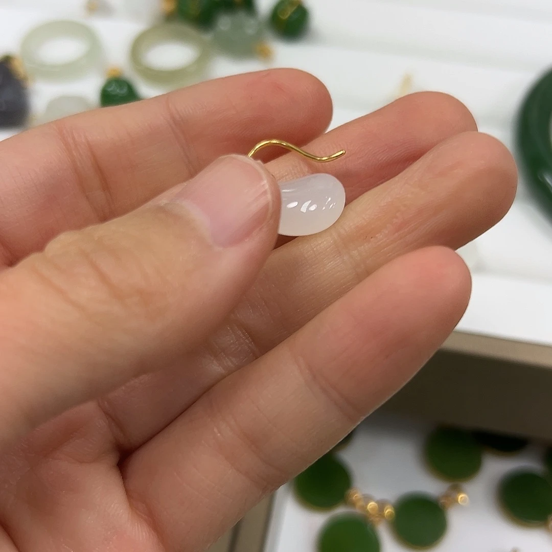 银S925镶嵌和田玉耳饰娟*