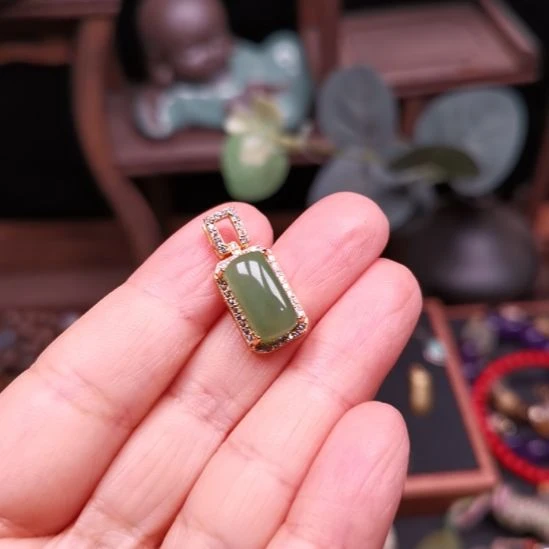 和田玉（碧玉）银S925镶嵌颈饰