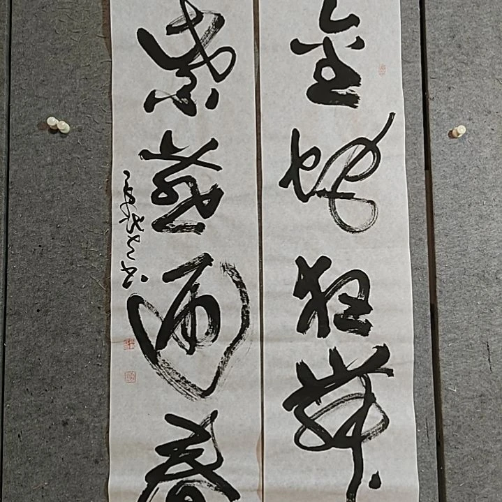 书法金蛇狂舞。四尺对开