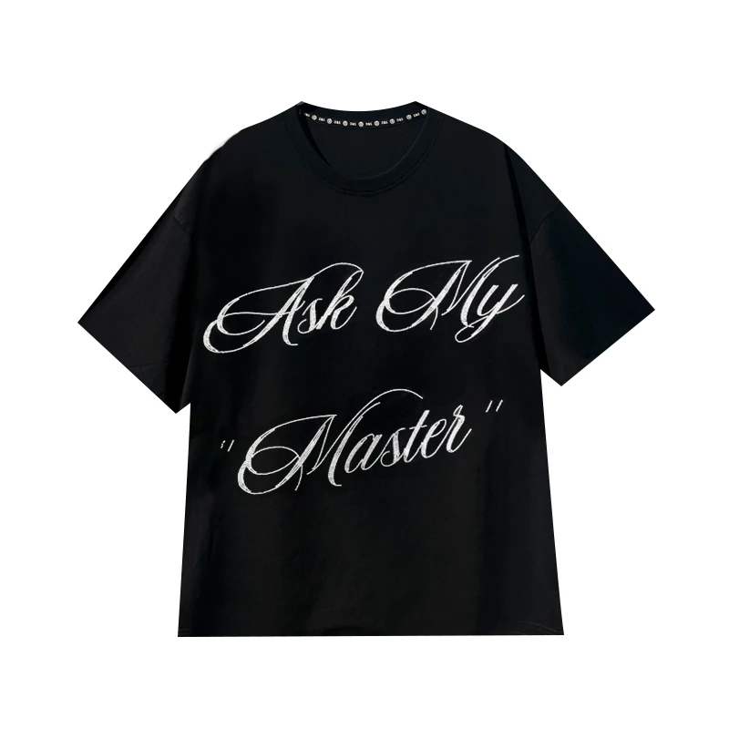 烫钻字母夏季宽松哥特字母短袖T恤设计师上衣黑色时尚t恤