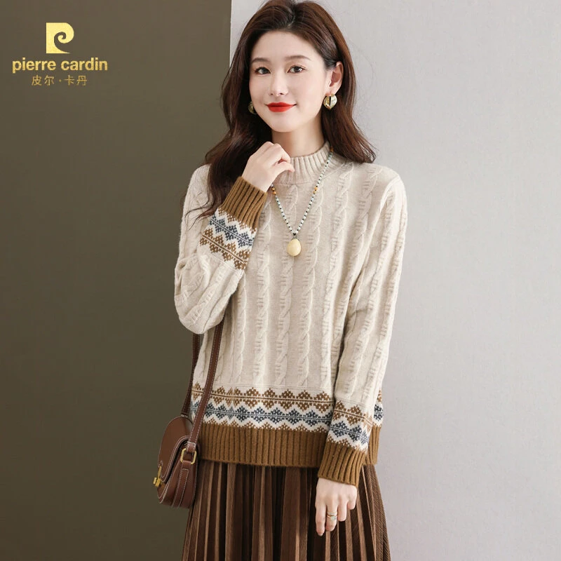 皮尔卡丹秋冬女士气质内搭针织毛衣加厚宽松大码半高领2025新款百