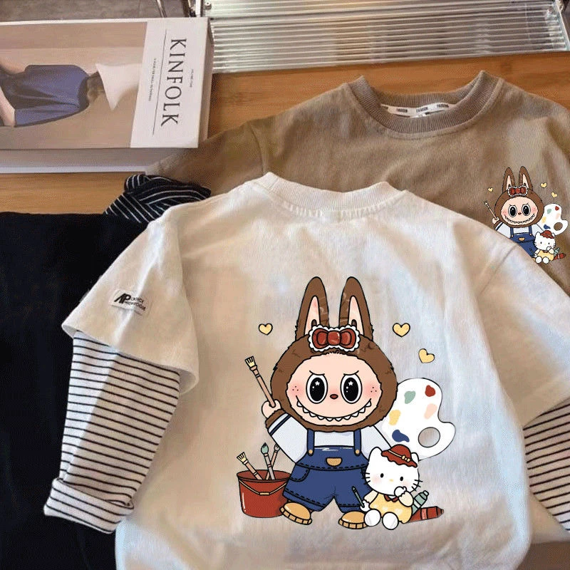 开学儿童2025男童纯棉春秋纯棉长袖T恤外穿新款拼色上衣宝宝打底t