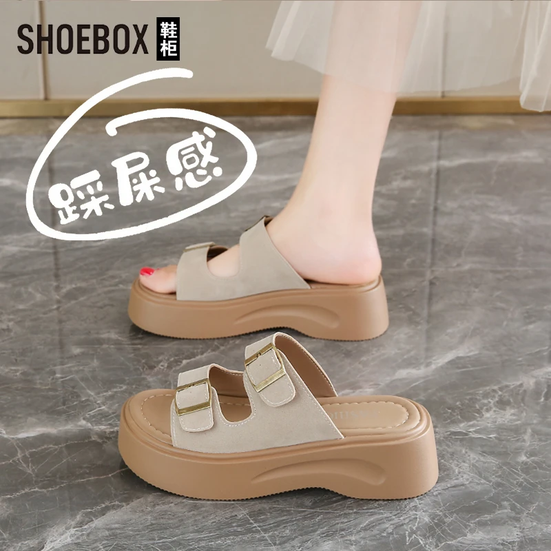 SHOEBOX鞋柜厚底凉拖鞋女鞋夏季外穿2025新款配裙子沙滩勃肯拖