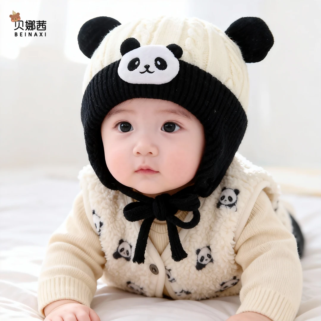 Beinaqian/贝娜茜婴儿帽子秋冬宝宝男可爱女针织保暖毛线帽婴幼儿