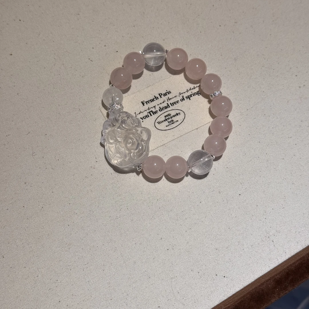 【阿狸】天然白水晶九尾狐粉水晶简约百搭手链（多样性发一）h207