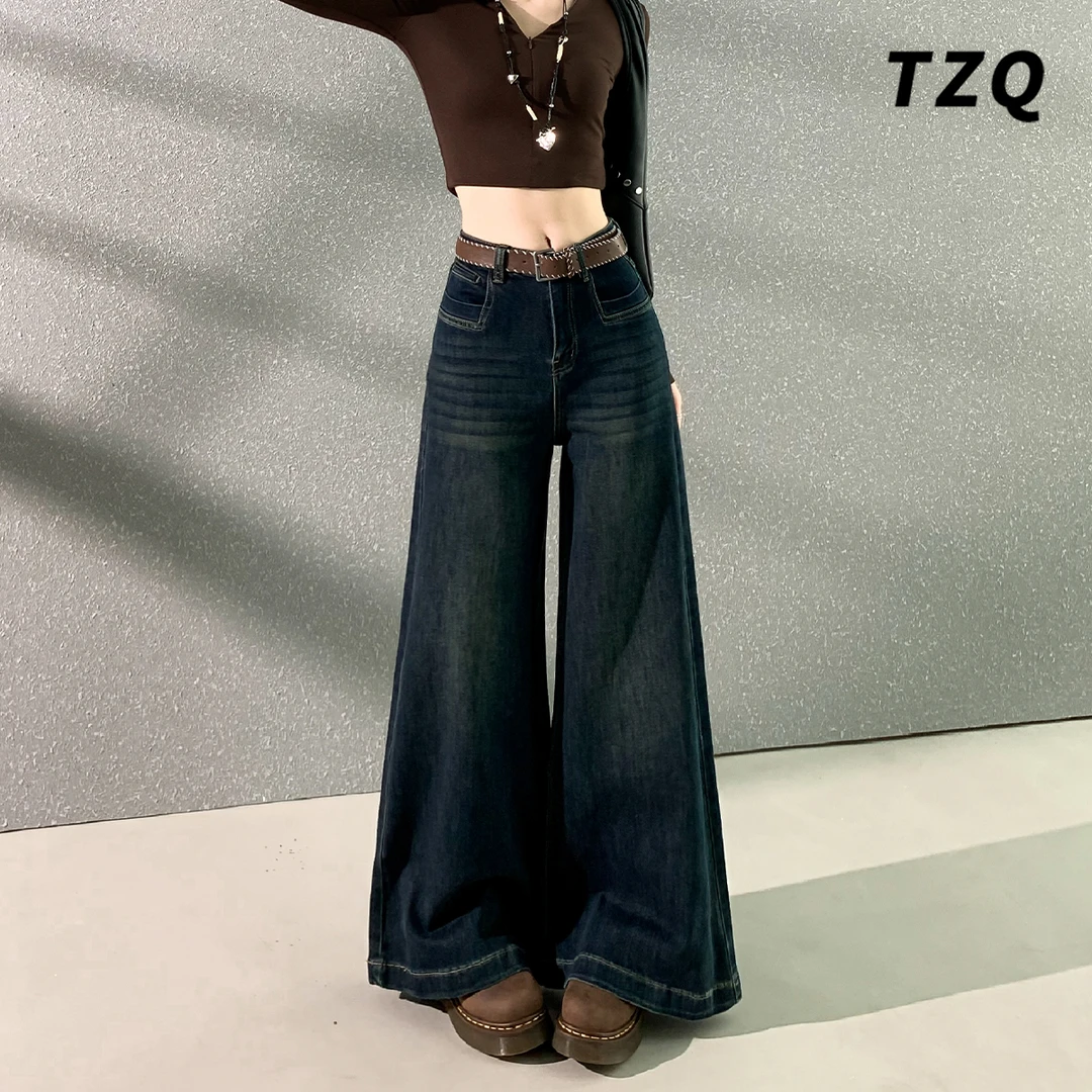 复古阔腿牛仔裤女款爆款2025秋季高腰宽松显瘦垂感大裤脚拖地裤子