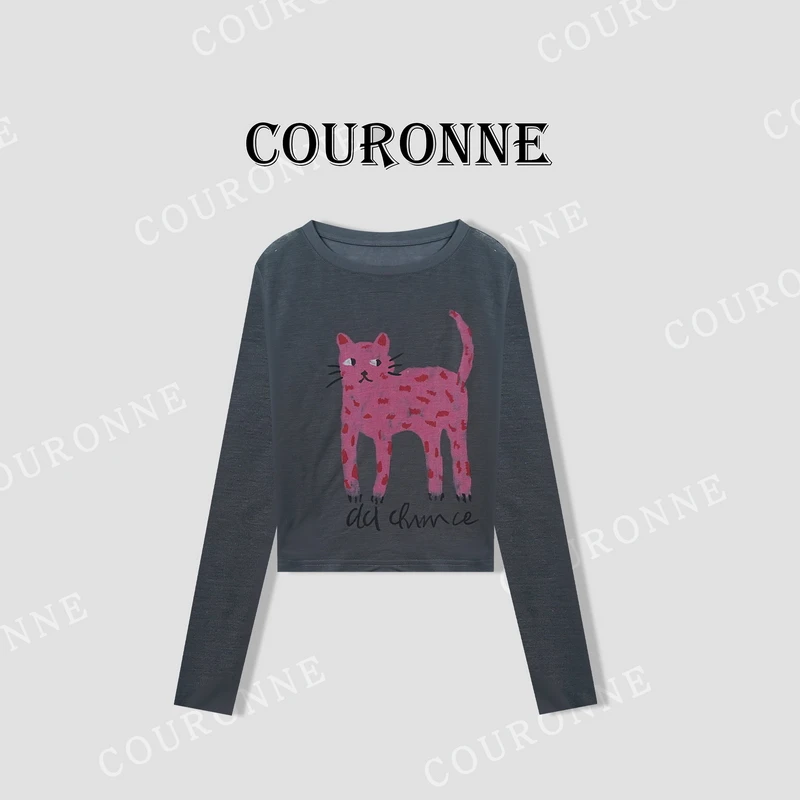 【小熊】-春夏''豹纹小猫‘’时髦减龄防晒T恤设计显瘦软糯长袖32949